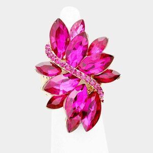 Marquise Fuchsia Crystal Cluster Gold Stretch Ring